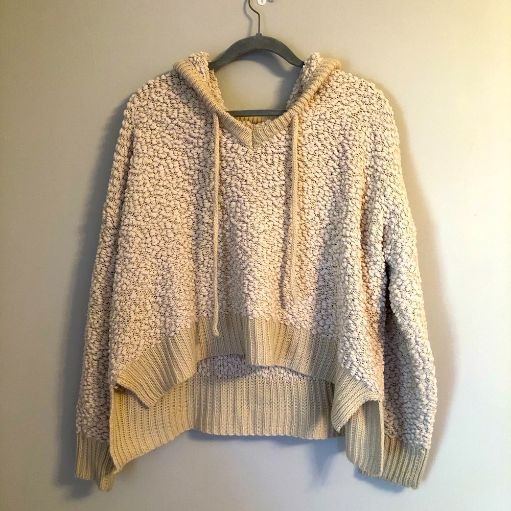 Cream Popcorn Crop Sweater w/ Hood